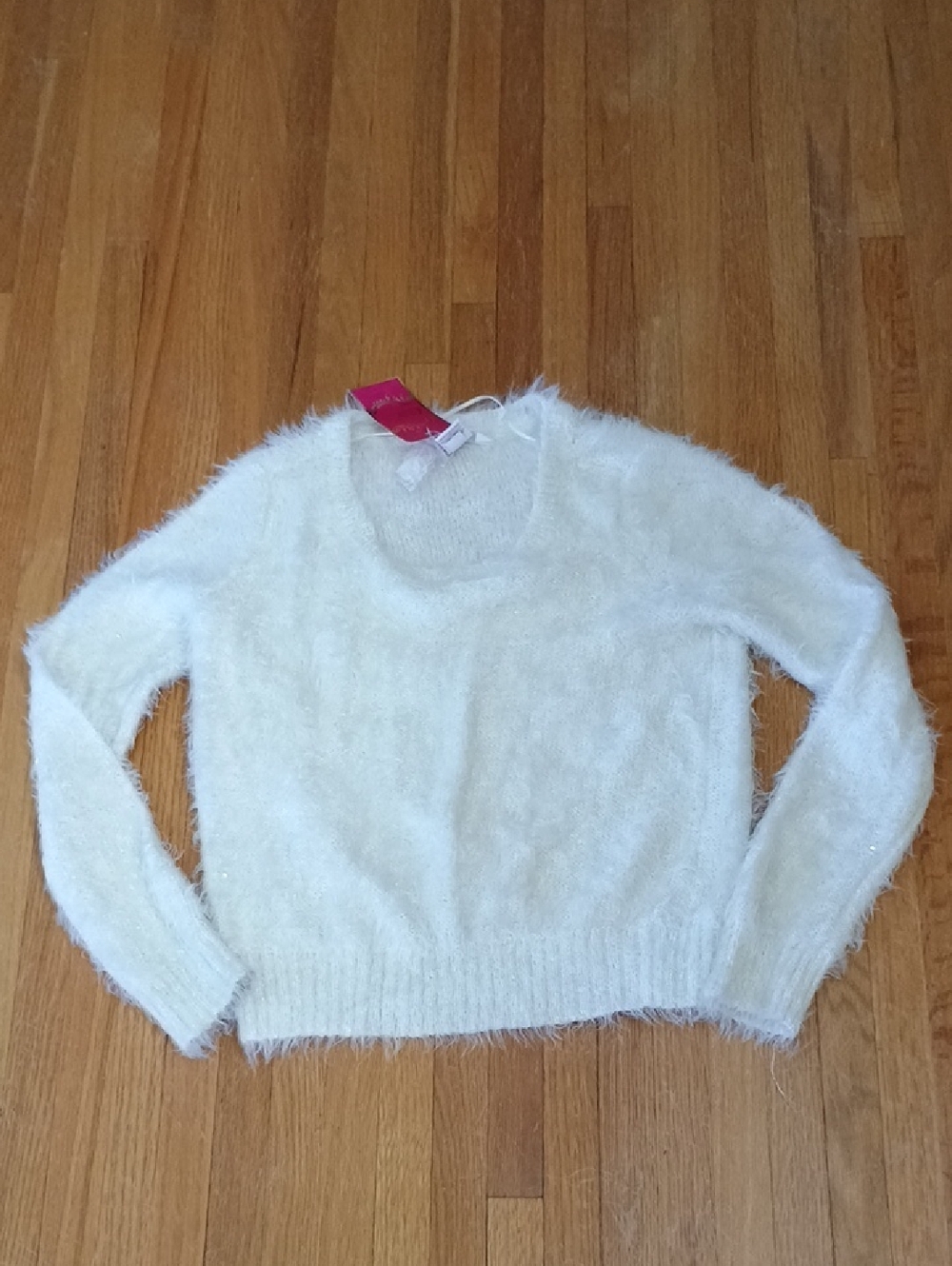 Candie's Ivory Fuzzy Scoop Neck Sweater